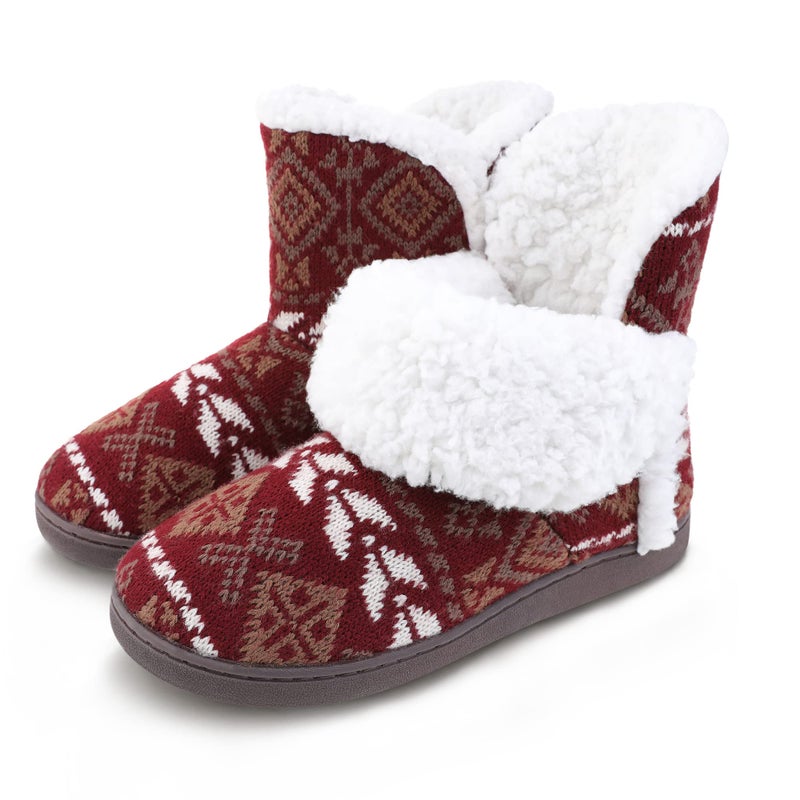MIXIN Women Comfort Warm Fluffy Faux Fur Slipper Boots Soft Memory Foam Ankle Booties House Pull on Shoes Anti-Slip Sole Indoor Outdoor (9, Red, numeric_9) - Image 1